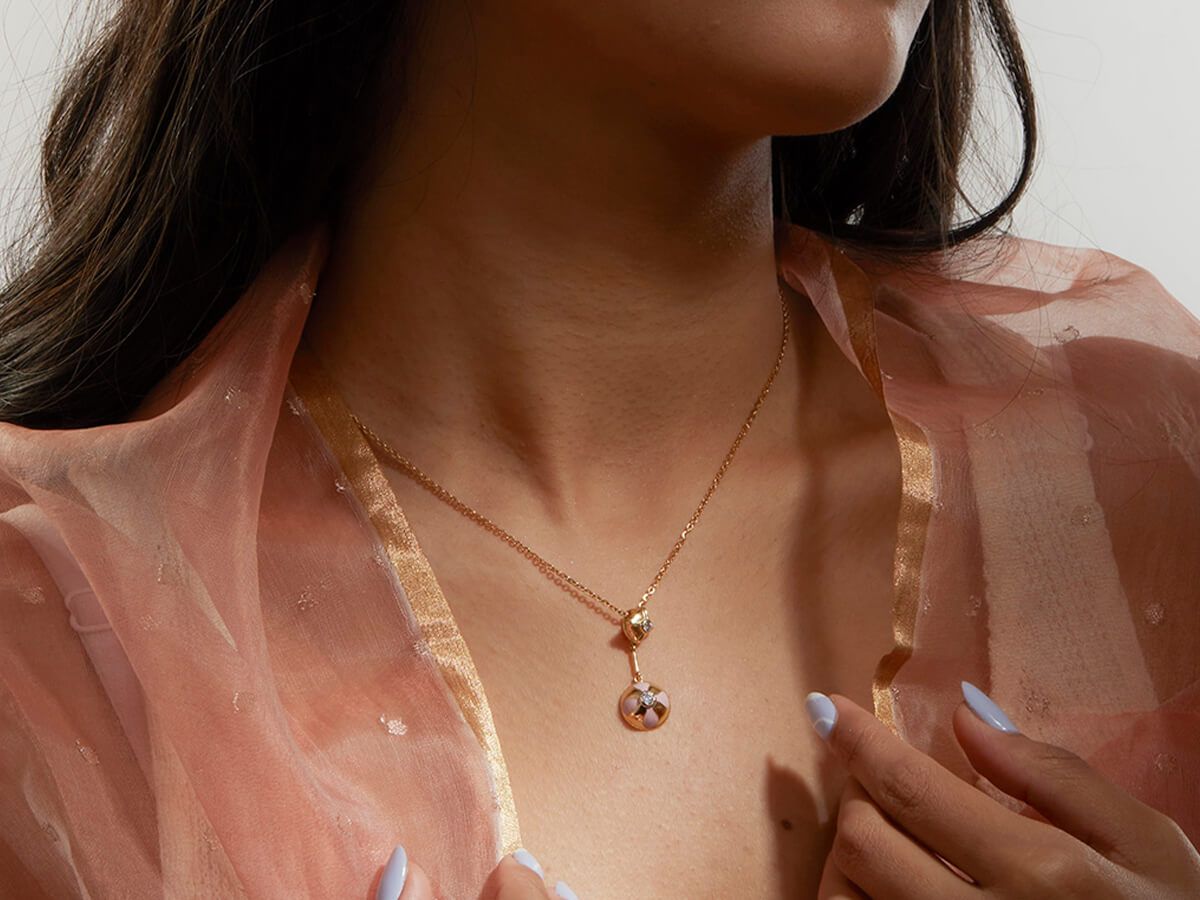 Pink Enamel Gold Pendant