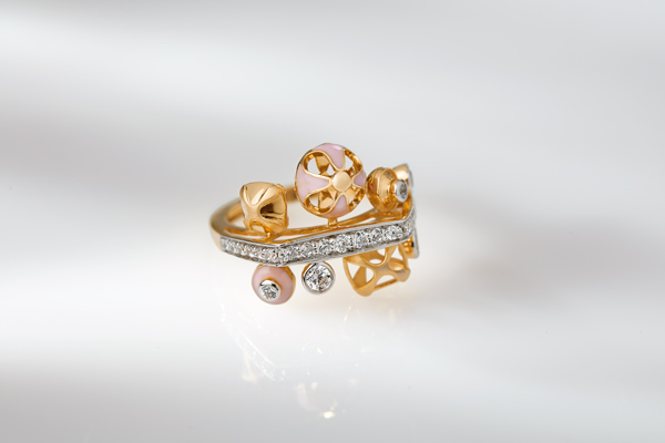 Pink Enamel Gold Ring